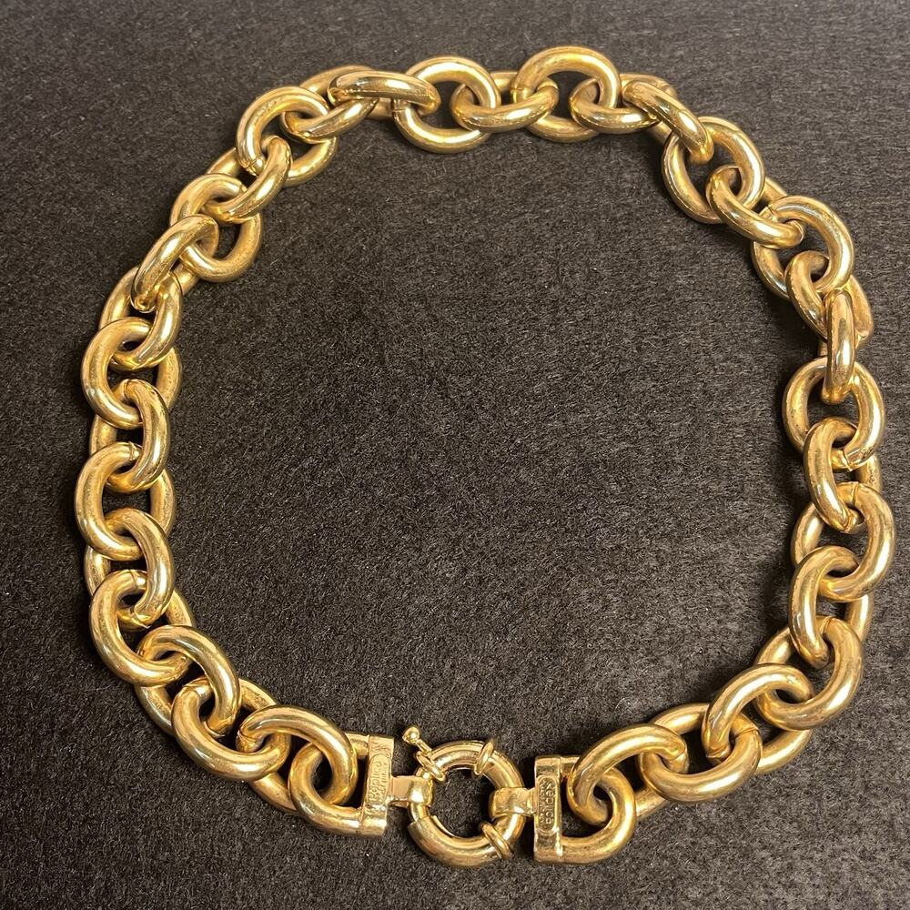 REPLICA Chunky Chain Link Necklace Gold Tone Made Italy 18" 80s High End Vinyl